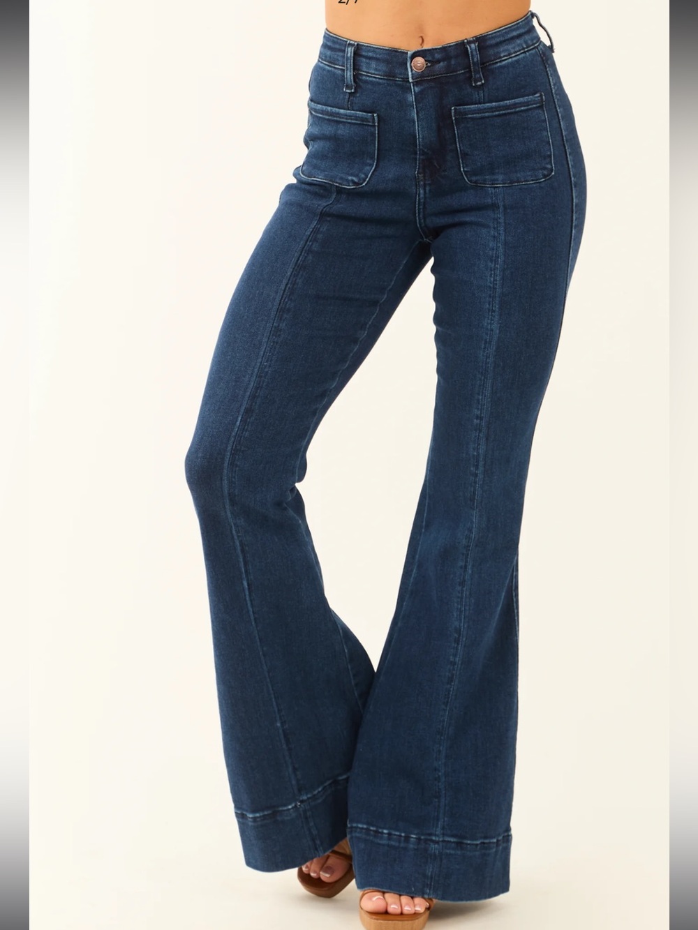 Special A Super Flare Jeans Size 11/30 Dark Wash Stretchy High Wasted Banded Hem